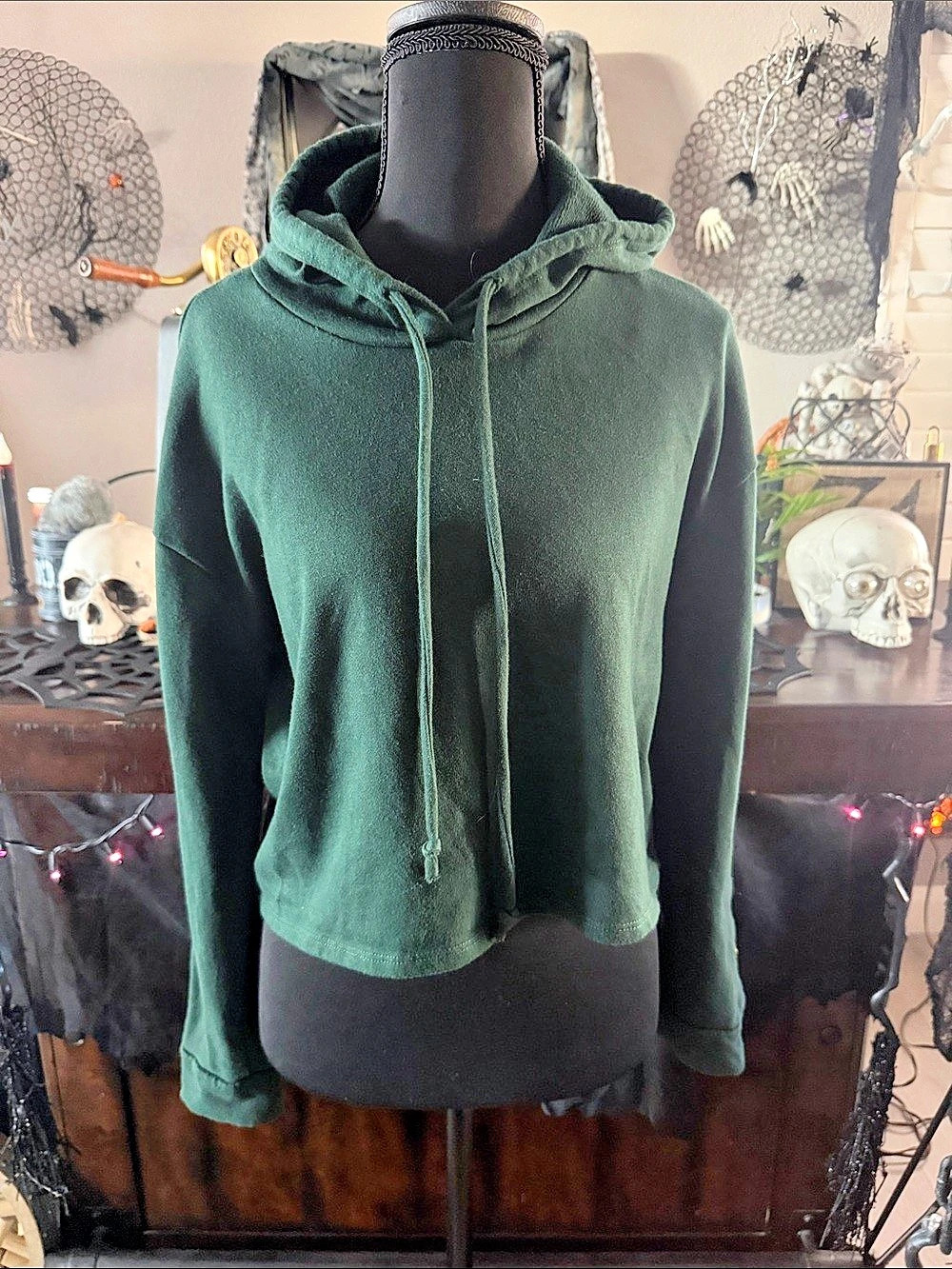 Heart Hips Green Hooded Snap-Sleeve Sweater